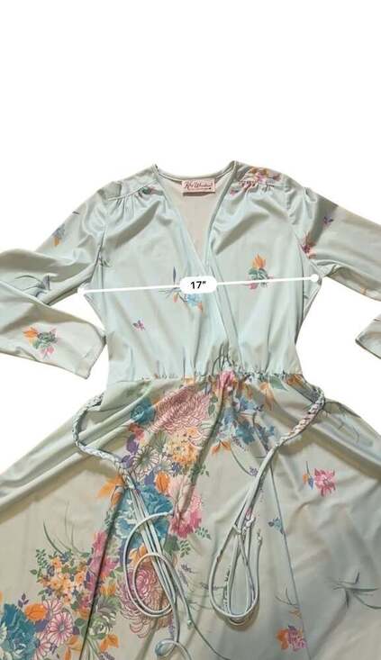 Vintage Kay Windsor Long Sleeve Floral Midi Dress Drape V Neck - Picture 4 of 13